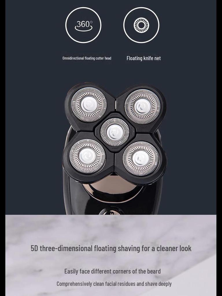 Multifunktionaler elektrischer Herren-Glatzerasierer mit fünf Klingen