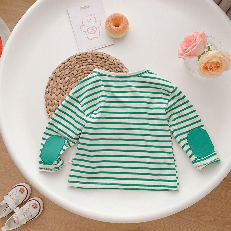 Kids' Candy Color Striped Long-Sleeve T-Shirt - 2024 Autumn Korean Style