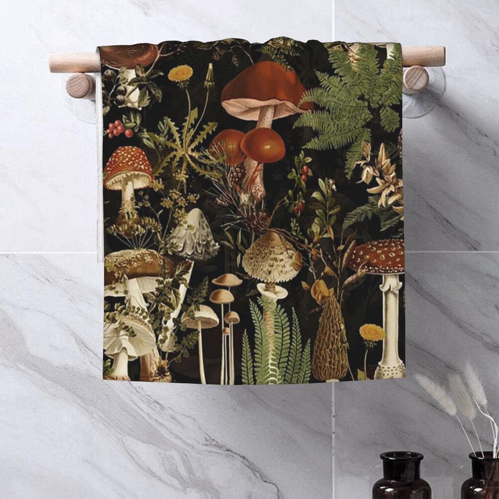 Midnight Mushrooms Forest Botanical Night Garden Soft Face Towel Quick Dry Pool Bath Cotton Towels Absorbent