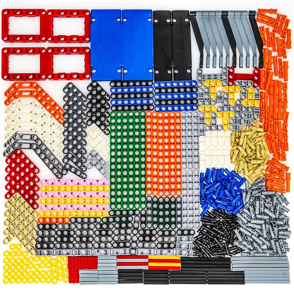 580 Technic parts, including axles, pins, beams, arms, panels, frames, compatible with major brand building block cars and motors