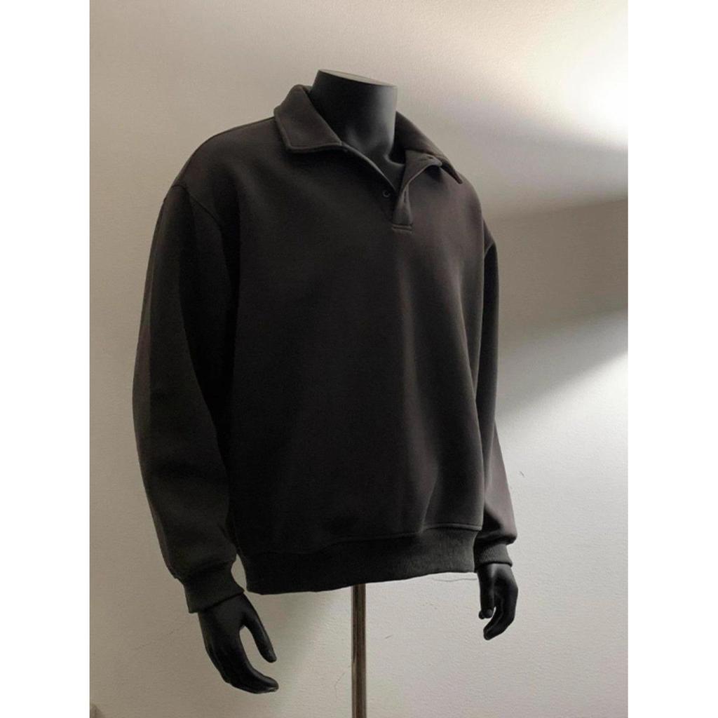 American Men's Fleece-Lined Polo Shirt: Heavyweight, Long-Sleeve, Turn-Down Collar for Autumn/Winter.