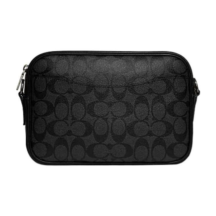 Coach Elise 25 Solid Color Letter Logo Zipper Classic Monogram Coated Canvas And Leather Crossbody Bag Men Crossbody Bag Black CJ510-QBO4G