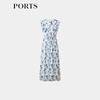 PORTS Women's Summer Floral Print Belted Midi Dress SQ8D020VPS008