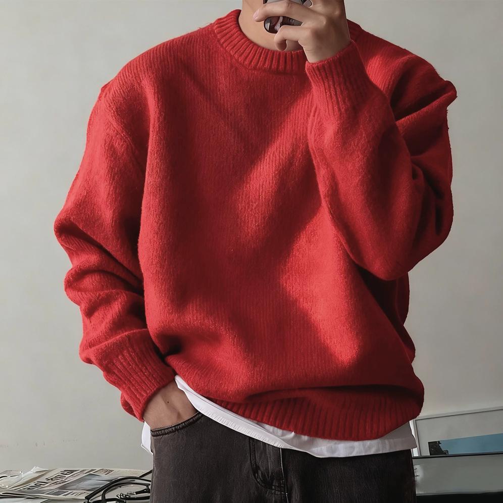 Herrtröja med huva, smal passform, garnfärgad, stickad: Europeisk Stil, Amerikansk Liten Krage, Långa Ärmar, Mjuk & Andningsbar Modalull.