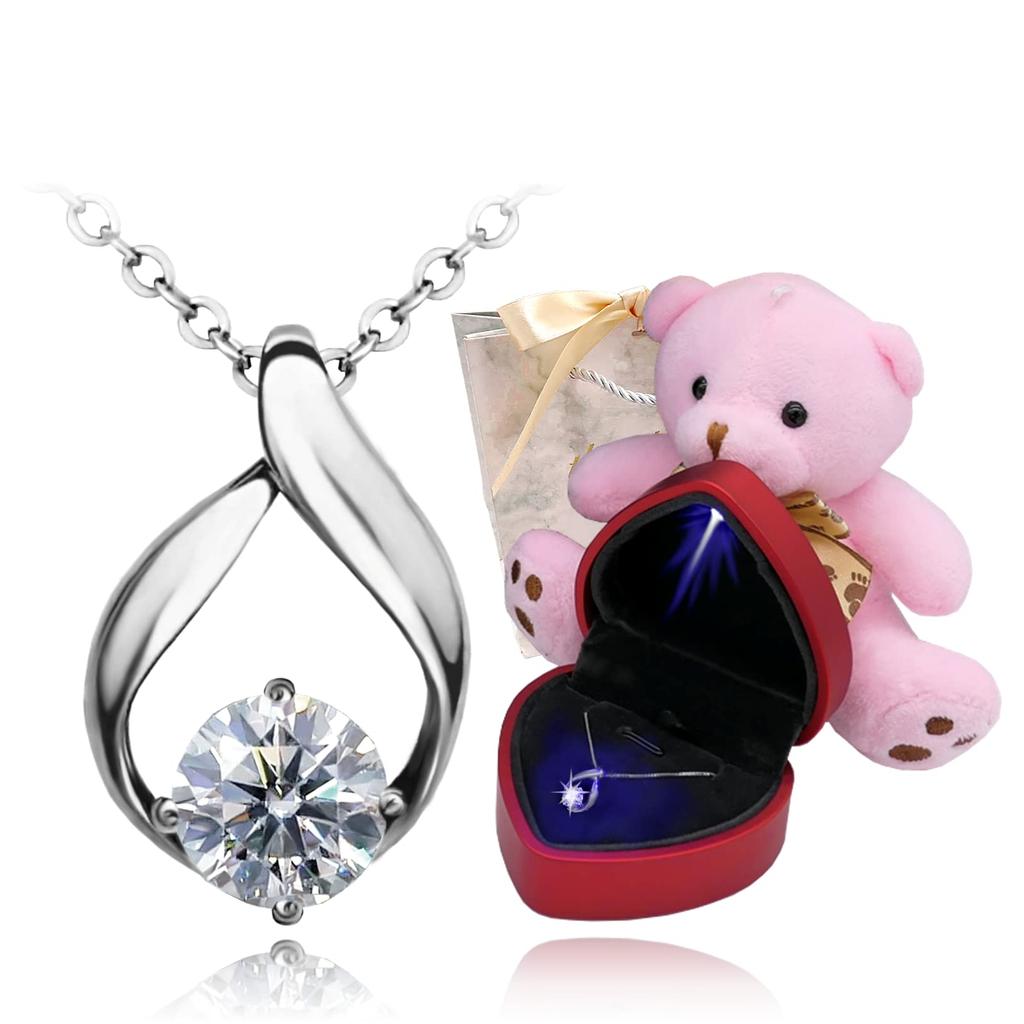 Enscene Angel Drop Necklace for Highest Quality Christmas Gift Set with Illuminated Jewelry Platinum LED Jewelry Box Women, Zirconia, Box, (Platinum