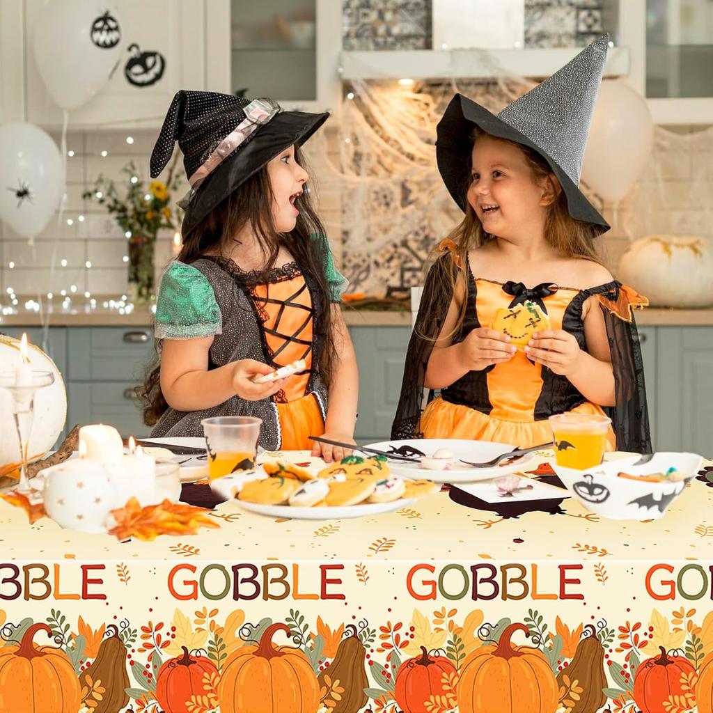 CC HOME 1Pc Thanksgiving Day Party Plastic Tablecloth 54 x 87 Inch Long Table Cover, Autumn Fall Pumpkin Turkey Party Tablecover for Thanksgiving