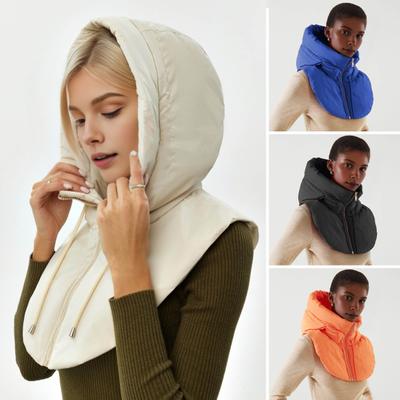 Winter Ultralight Down Hooded Hat Coat Neck Collar Zipper Closure Drawstring Men Warm Ring Scarf Balaclava Hat Coat Scarf Short Tank Top