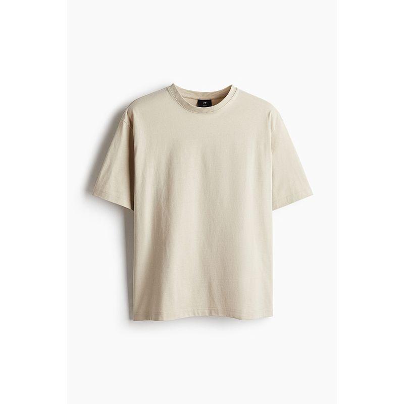 

HM Men and Women Same Type T-shirt Summer Heavy Weight Soft Comfortable Bottoming Shirt Casual Short-Sleeved Top 0608945 Light beige 111 180/116(XL)