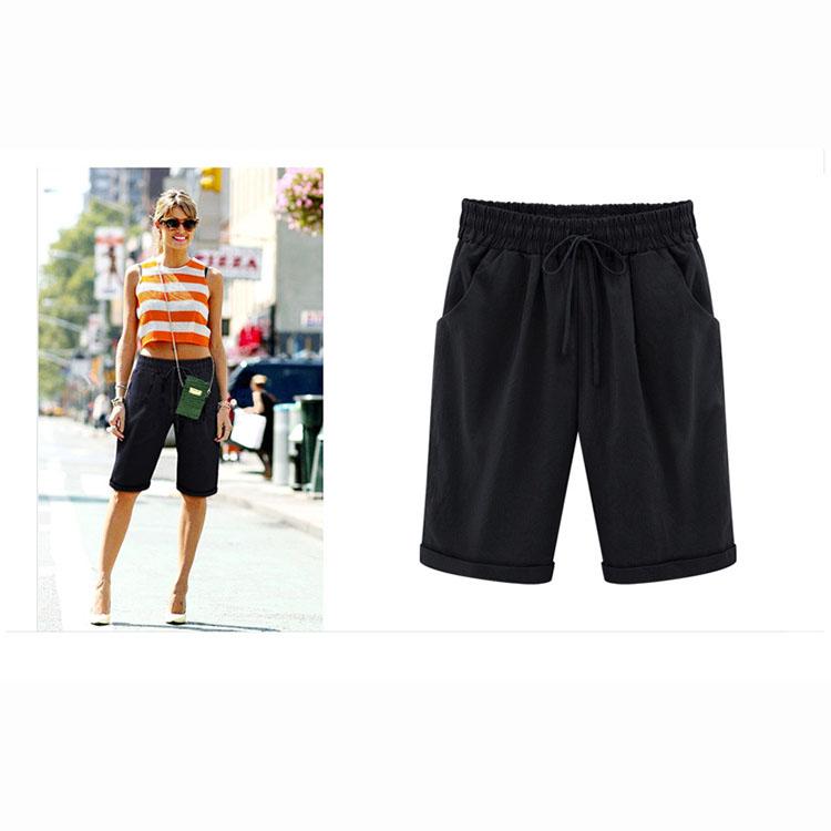 Damen Caprihose, einfarbig, locker, lässig, elastische Taille, Slim Fit, Kordelzug, Taschen