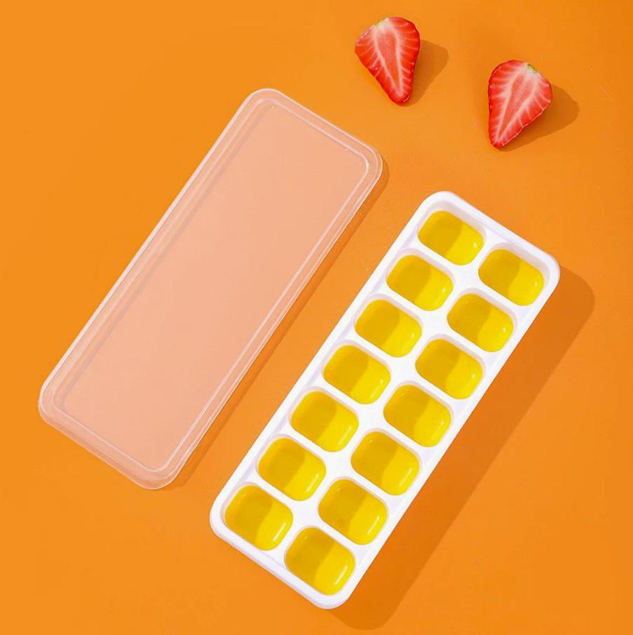 14-Grid Silicone Ice Cube Tray with Easy-Release Lid for Quick Freezing Ice Popsicles
