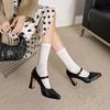 Krazing Pot Suede Sheepskin Square Toe High Heels Summer Solid Color Shoes Big Size 41 Buckle Women Modern Pumps
