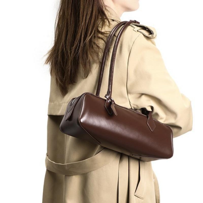 New niche design shoulder bag commuter cowhide underarm bag versatile long red baguette women's bag