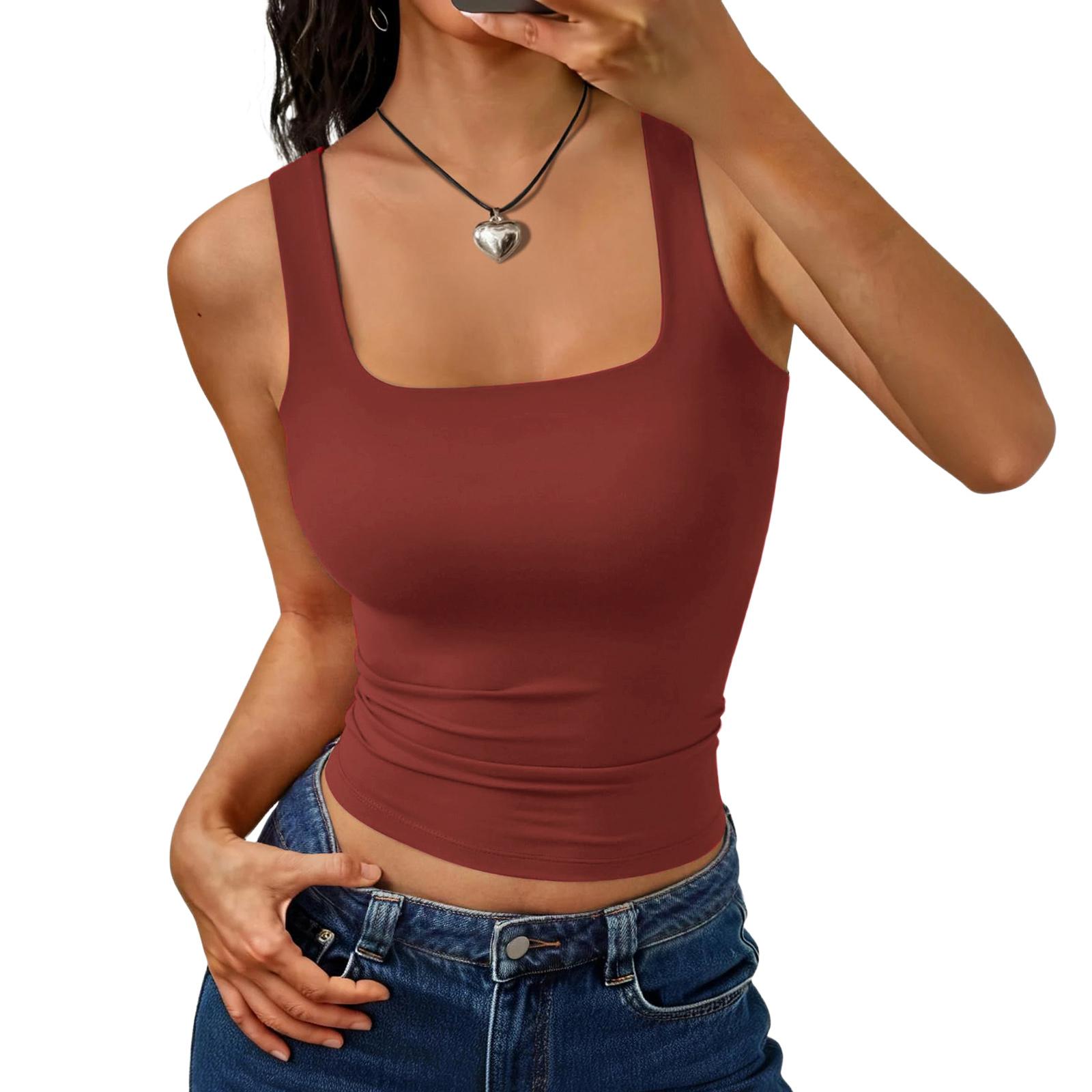 

Women s Fashion Basic Square Neck Sleeveless Top XS винний
