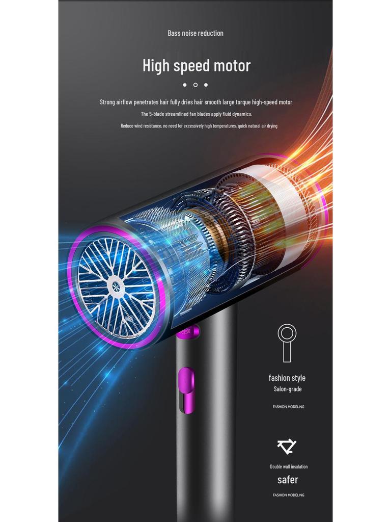 High-Speed Ionic Hair Dryer: Silent, Strong Wind, Quick-Dry, Constant Temperature, High Power for Household and Dormitory Use.