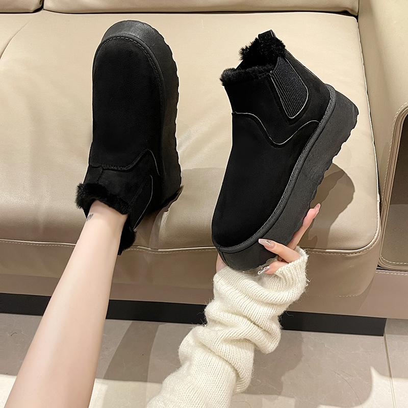 Winter Women Short Plush Warm Snow Boots Casual Shoes  New Suede Fur Chelsea Ankle Boots Flats Platform Ladies Shoes Botas