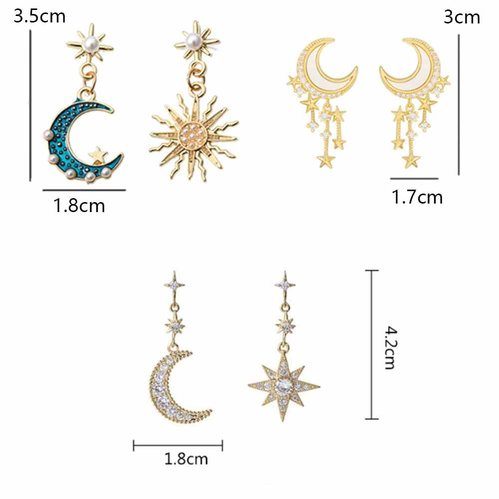 925 Silver Needle Stud Earrings Ins Style Sun Moon Star Luxury Cubic Zirconia Drop Earrings For Women Fashion Jewelry Gift