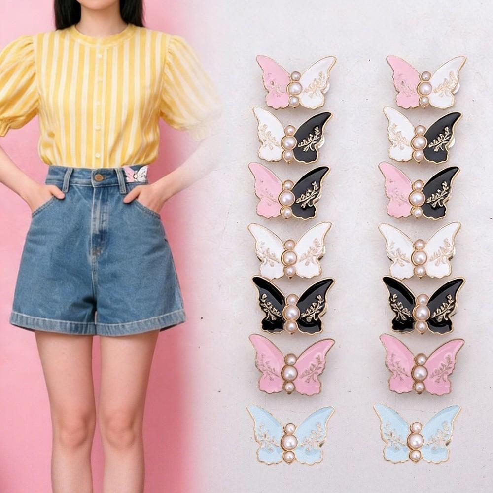 Botões de Jeans em Forma de Borboleta de Temperamento Pins de Calça Fixos Ajustáveis Ferramenta de Apertar Cintura Fivela de Cintura Decoração de Vestido