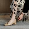 Spring 2025 new square head medium heel single shoes women's thick heel high heels temperament soft leather fashion bow women's shoes
