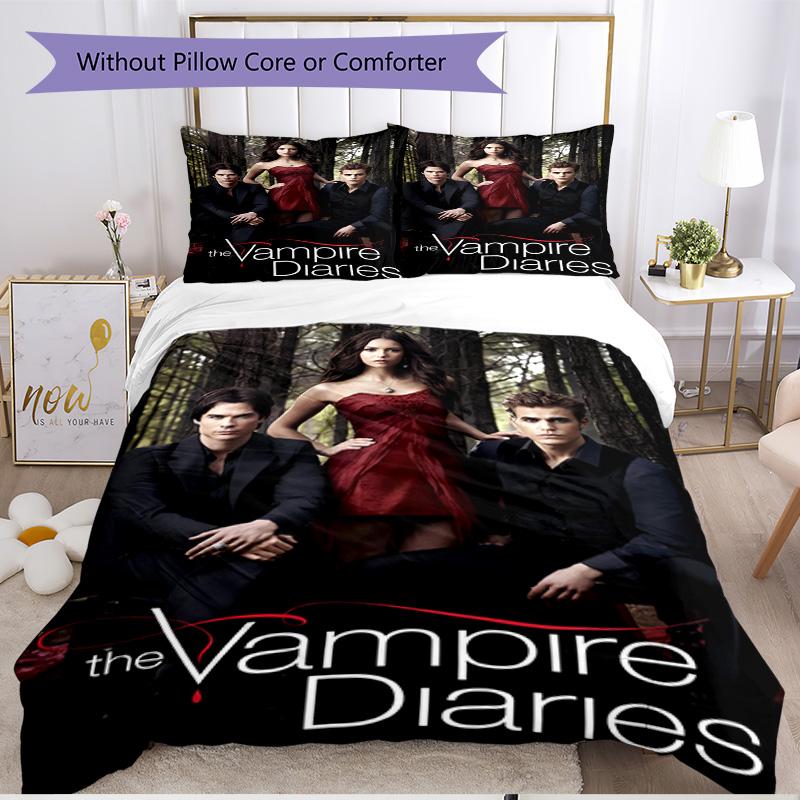 Set copripiumino 3 pezzi (1*Copripiumino + 2*Federe, Senza Nucleo), Set Biancheria da Letto Morbido Stagione Unica con Stampa The Vampire Diaries, Regalo Decorazione Camera da Letto