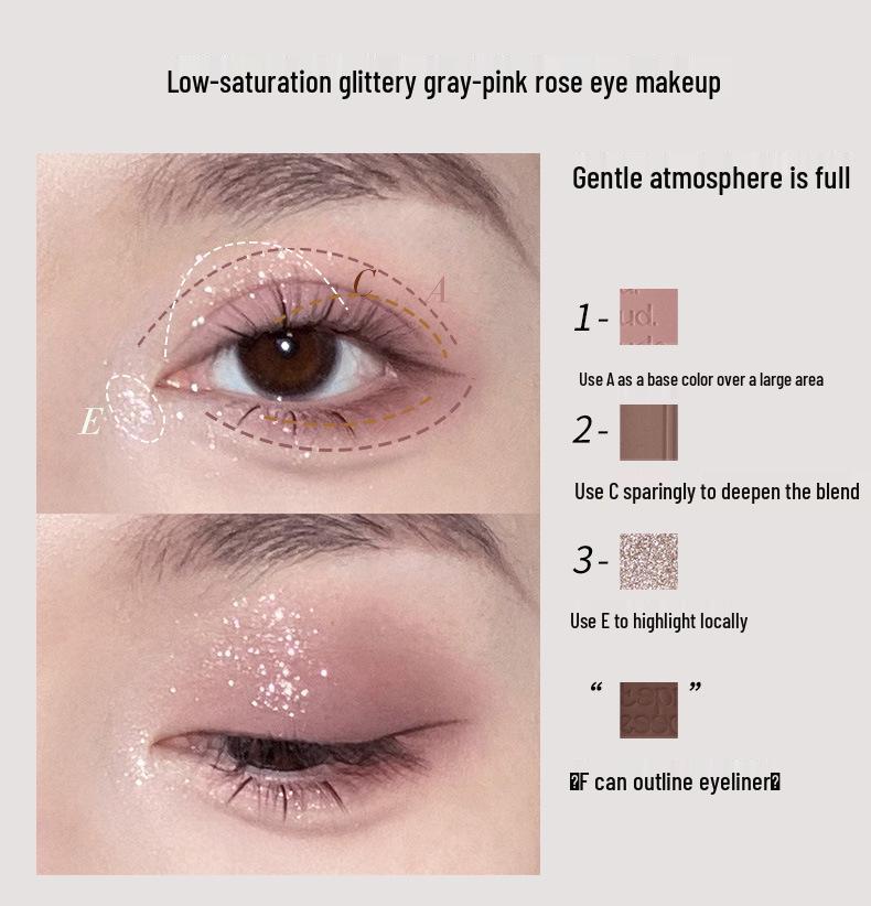 CZEL Earth Tone Eyeshadow & Blush Palette: Gray-Pink Gradient, Matte, Light Makeup All-in-One