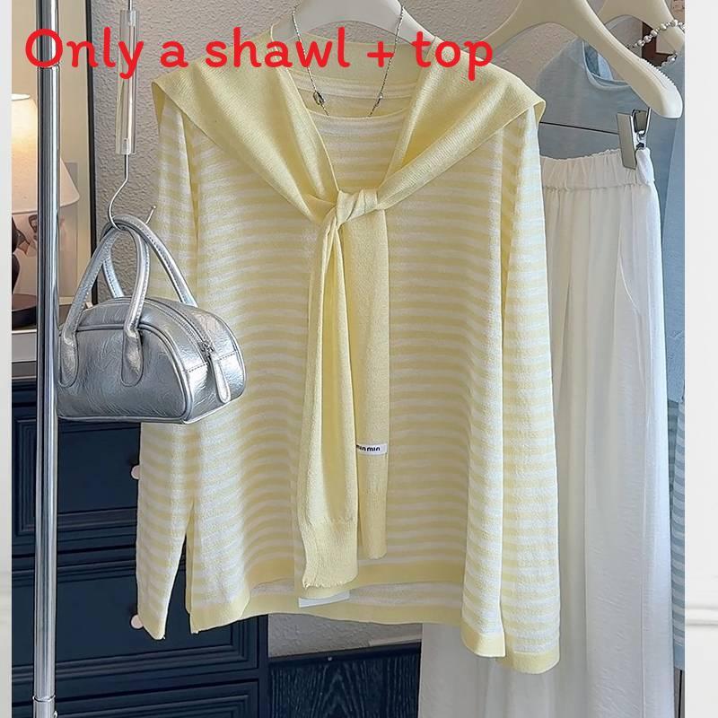 Summer Knit Top With Stripes For Casual Wear In Polyester Fabric For Women