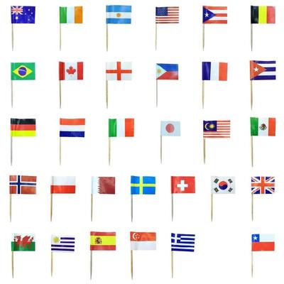 100Pcs Colorful International Flag Paper Wood Toothpick Cupcake Picks Cake Top Decoration For Football Theme Event