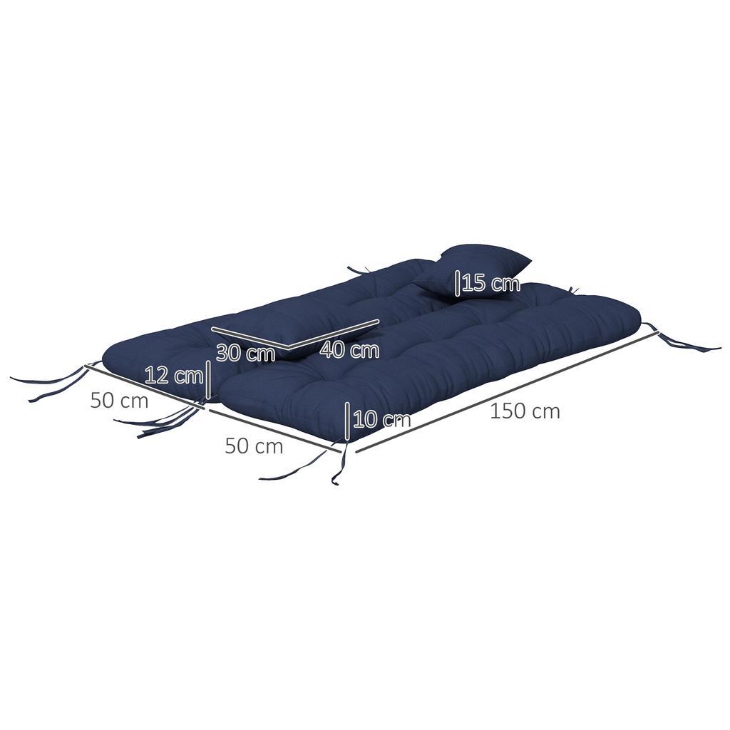 Set di 4 Cuscini per Seduta, 150x50 cm Cuscini per Sedia Idrorepellenti con Laccetti, Spessore 10 cm Blu Navy