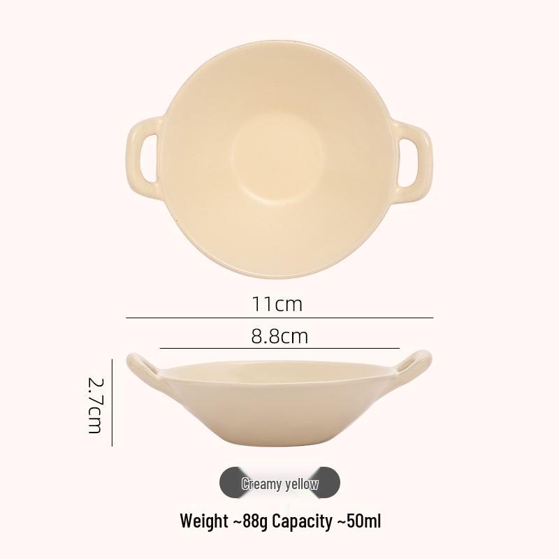 Double-Eared Ceramic Dipping Dish for Sauces and Snacks