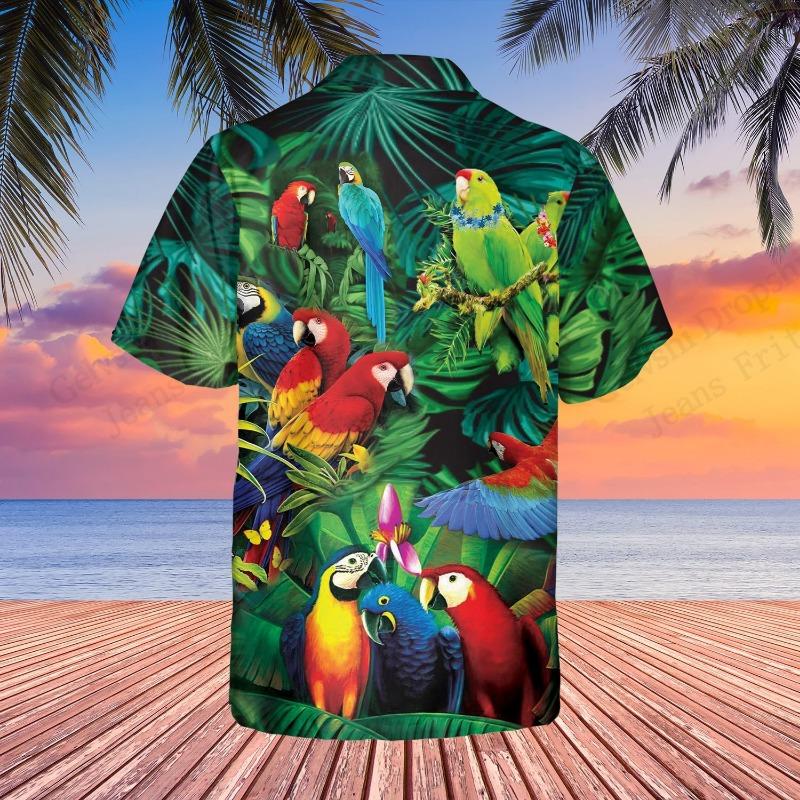 Camisa Hawaiana de Verano para Hombre Moda Loro Mar 3D Estampado Camisa Manga Corta Casual Camisas de Playa Blusa de Vacaciones Aloha