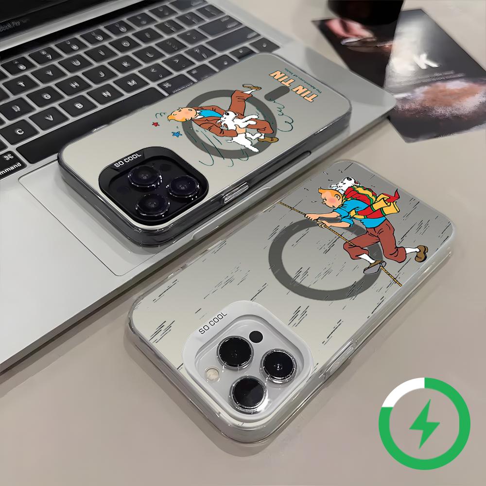 T-Tintin A-Adventures Phone Case black magnetic IMD Colorful Silver Suitable case for iPhone17 16 15 14 13 12 11Pro Max