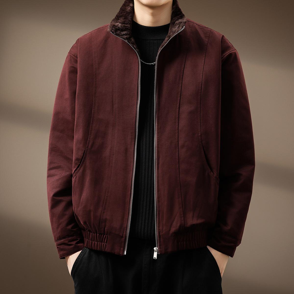 

Men s High-End Barn-Style Wine Red Faux Rabbit Fur Jacket - Thickened, Warm Winter Coat with Plus Velvet Lining XL fits 140-160 jin вина червоного кольору