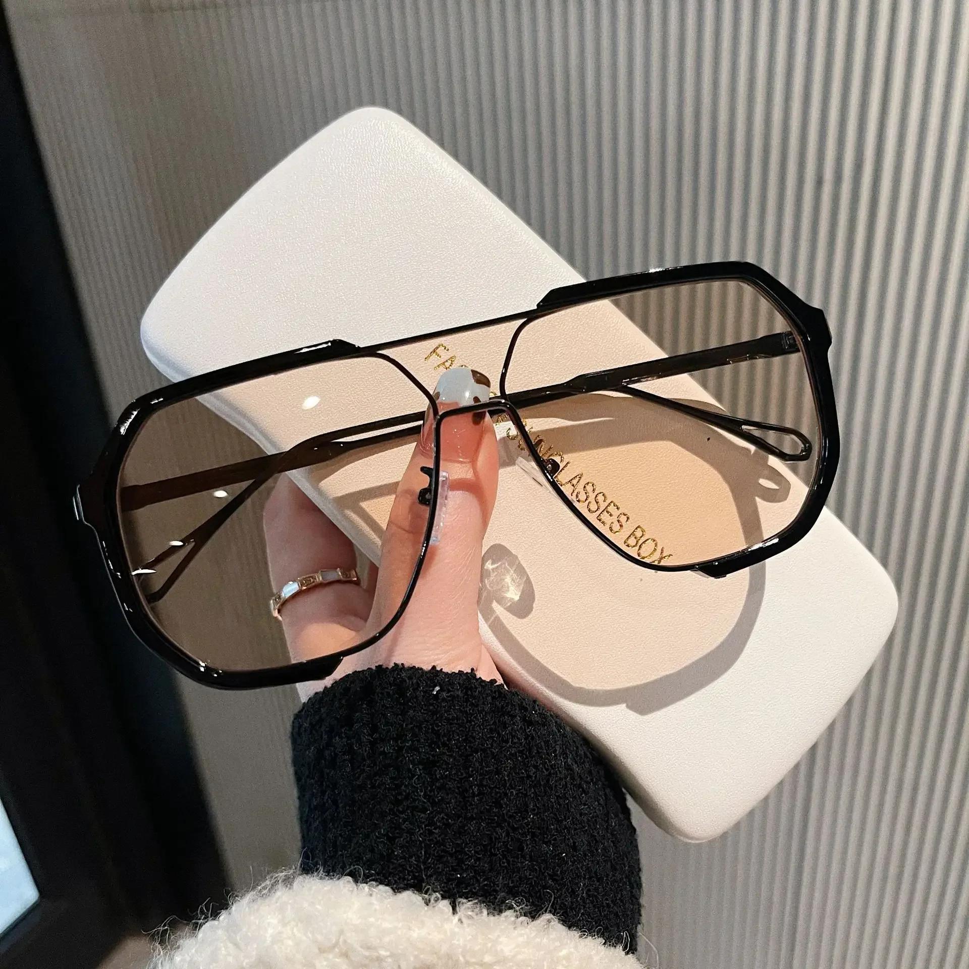 Unisex Fashionable Double Bridge Oversized Sun Glasses Men Women Stylish UV400 Sunglasses Retro Large Frame Plain Glasses