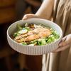 Embossed Vertical Pattern Deep Plate Retro Style Ceramic Bowl Plate Simple Tableware Plate Salad Bowl Round Vegetable Bowl Vegetable Plate