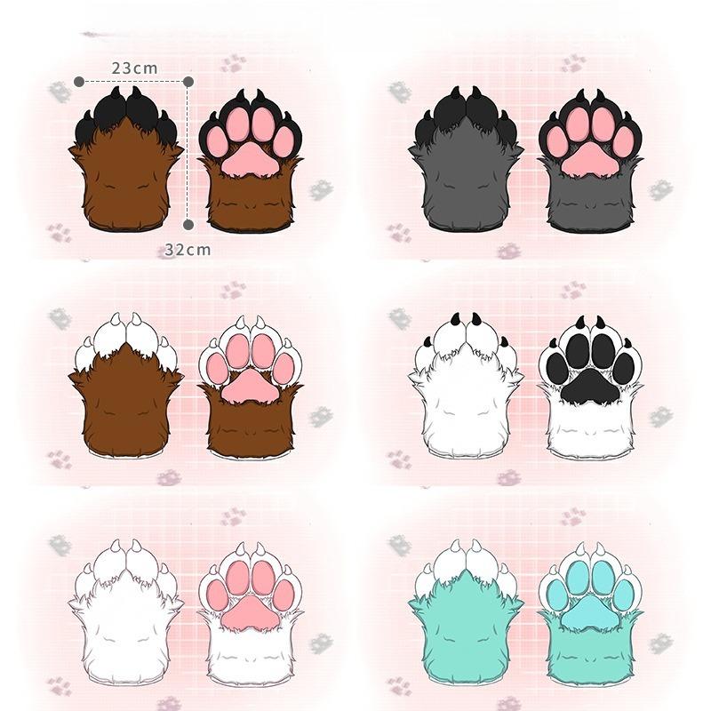 Plush Animal Claw Gloves Furry Paw Anime Kawaii Cartoon Cosplay Costume Cute Cat Paw Warm Halloween Party Props Gifts