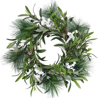 50Cm Olive Branch Pine Needle White Wreath Summer Spring Product Festival Dress Hanging Wreath Door Hanging Simulation
