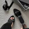 Fashion New High-heeled Slippers for Women 2025 One-word Stylish Commuter Studded Slippers for Women with Black Heels  Sandales