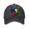 Purple Suede Autism Puzzle Heart Cap  New Vintage Washed Cotton Baseball Cap Parent Kids Sun Hats
