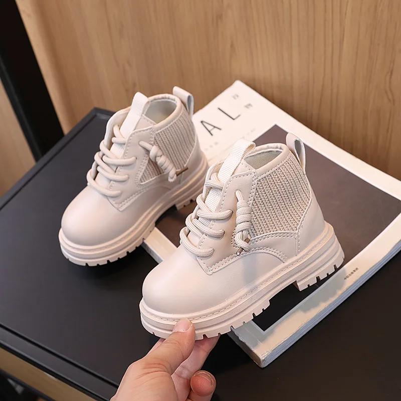Kids Causal Ankle Boots Solid Color School Boots for Girls Boys Fashion Versatile Children Thick Bottom Short Boots Round-toe