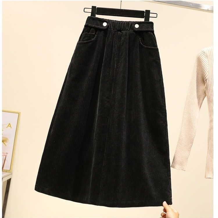 Autumn and Winter Women's Plus-size Skirt Mid-length Loose High-waist A-line Corduroy Skirt