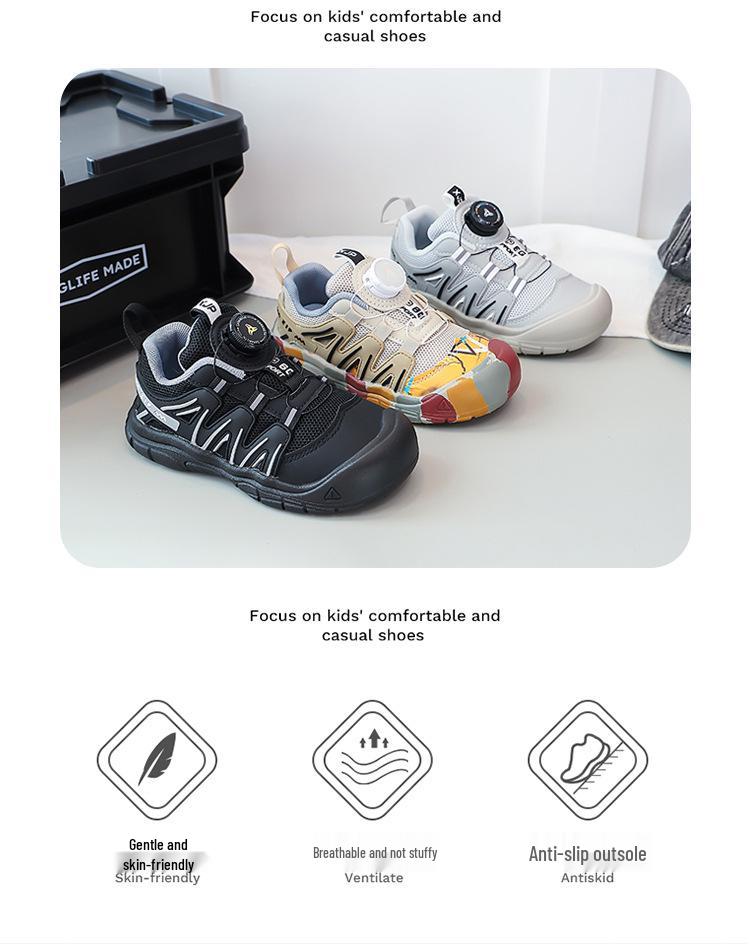 2026 Spring/Summer Boys' Rotating Buckle Dad Shoes - Cute & Comfy Sporty Hiking Sneakers