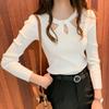 Autumn and Winter Small Sexy Front Chest Hollow Out Slim Fit Base Knitted Shirt for Women, Long Sleeved Temperament Top, Women's Fashion