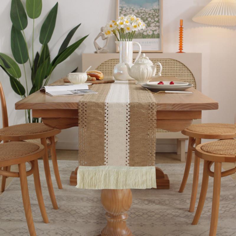 Nordic Minimalist Cotton Linen Table Runner With Tassels For Dining Room Decor