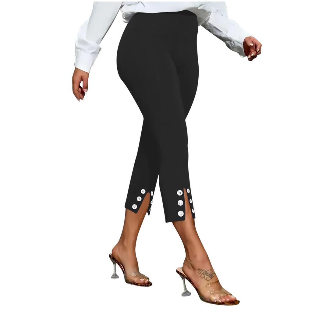 Women's Split Hem  Leggings Stretchy High Waisted Athletic Yoga Pants With Pockets Business Casual Trousers