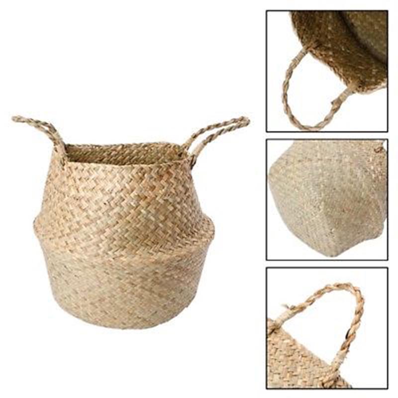 Seagrass Belly Basket Storage Plant Pot Foldable Nursery Laundry Bag Room Decor