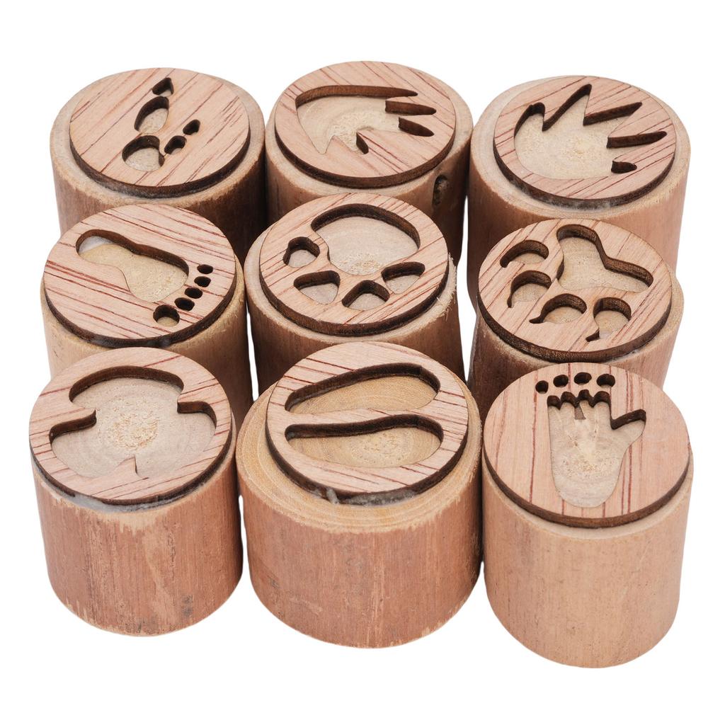 9Pcs Animal Footprint Stamps Wooden Wild Animal Tracks Stamp Set Mini Handmade for Crafting Decorative Projects