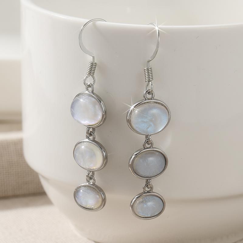 Elegant Exquisite Moonlight Stone Handmade Dangle Earrings for Women Silvery Plated Pendant Earrings Jewelry Accessories