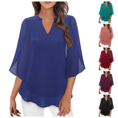 Damen Temperament Blütenblattärmel V-Ausschnitt Chiffonbluse Sommer Locker Schlankmachend Damenblusen Hemden Für Damen Mode 2025 Elegant