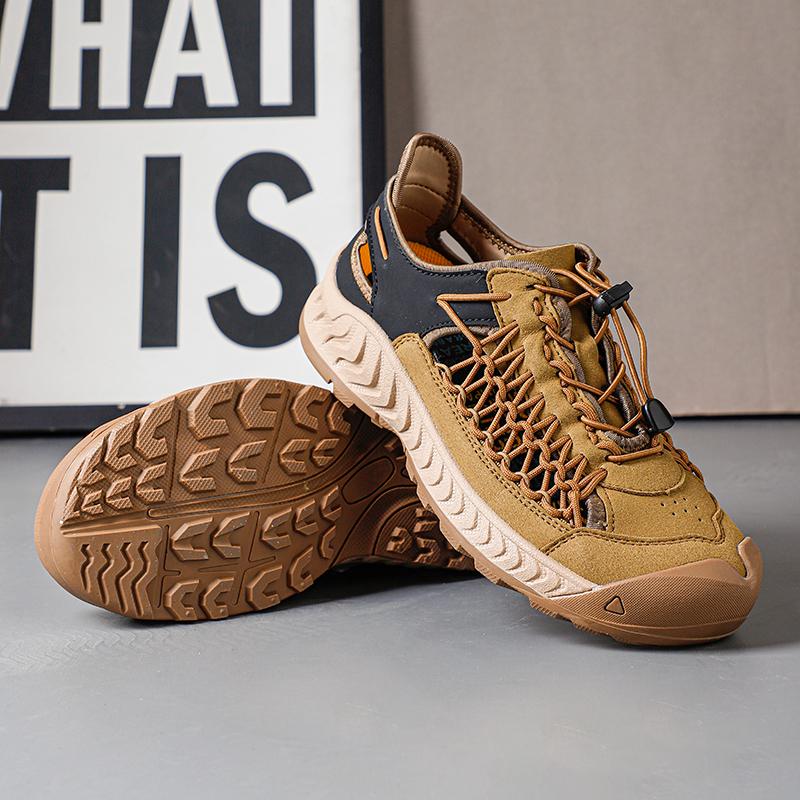 Fashion Fashion Summer Men Sandals Comfort Leather Men Casual Shoes Outdoor Men Leather Sandal Quality Beach Hand Woven Hollow Out Shoes