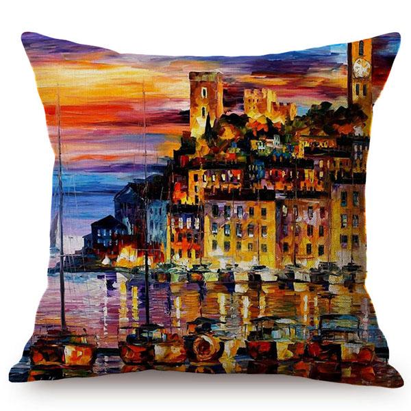 Mediterranean Beautiful Italy Venice City Scenery Oil Painting Style Sofa Decoration Pillow Case Ocean Landscape Cushion Cover