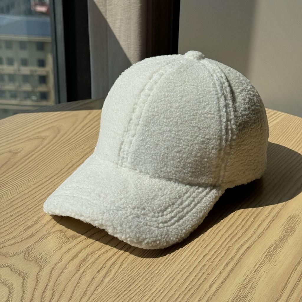 Korean-style simple and versatile wide-brimmed lamb wool baseball cap for women, new winter warm large-head circumference duckbill hat for men